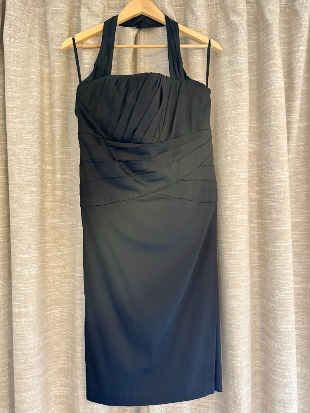 White House Black Market Black Halter Ruched Cocktail Dress Size 14